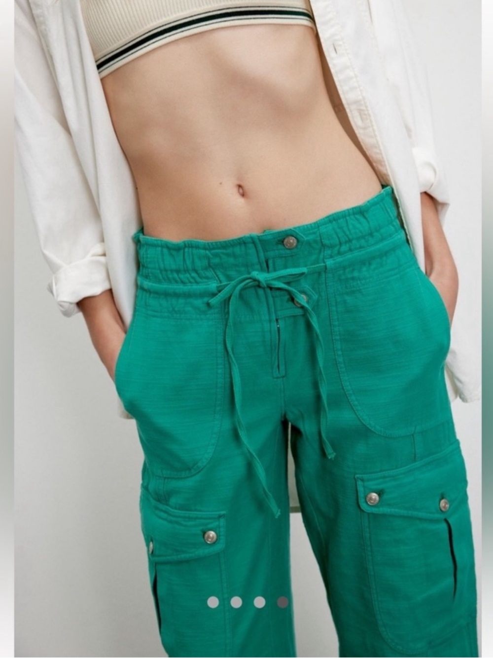 NEW Free People We The Free Park Ave Pull-On Utility Pants. Golf Green. Size M. - Picture 3 of 12